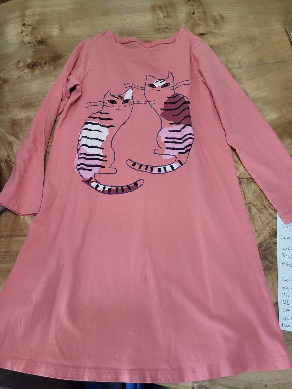 Tea Collection Pink Cat Graphic Long Sleeve Dress